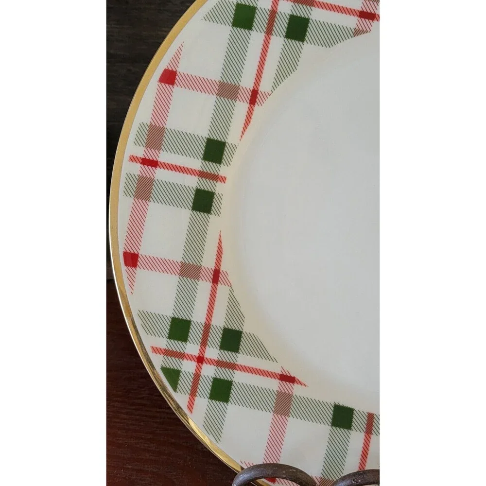 Lenox China Christmas HOLIDAY Plaid Dinner Plates - Set of Four - New W Tags